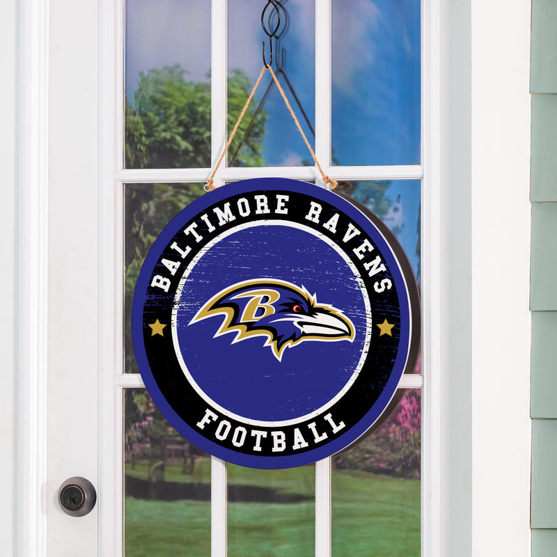 Baltimore Ravens Round Door Decor with Hanging Rope, 18x18