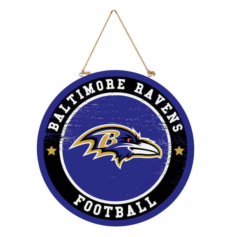 Baltimore Ravens Round Door Decor with Hanging Rope, 18x18