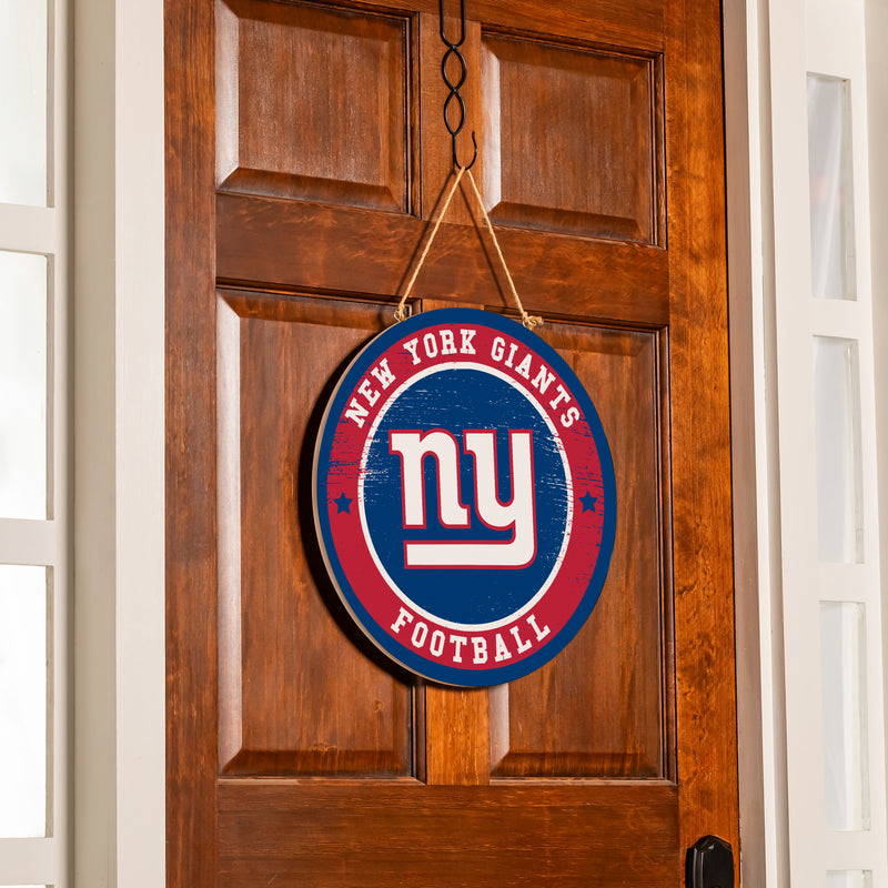 New York Giants Round Door Decor with Hanging Rope, 18x18