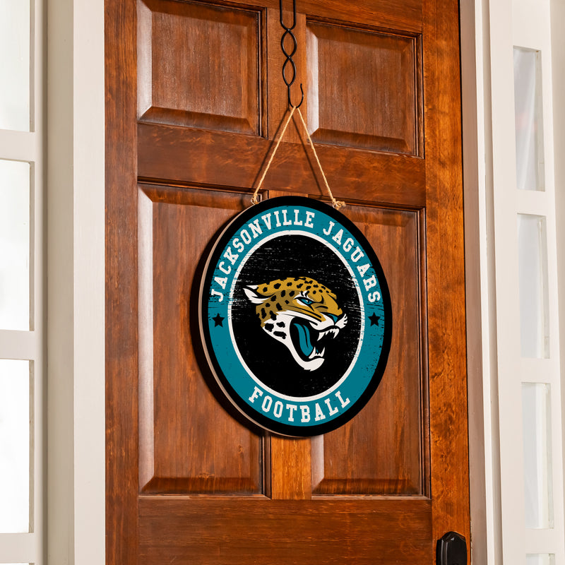 Jacksonville Jaguars Round Door Decor with Hanging Rope, 18x18