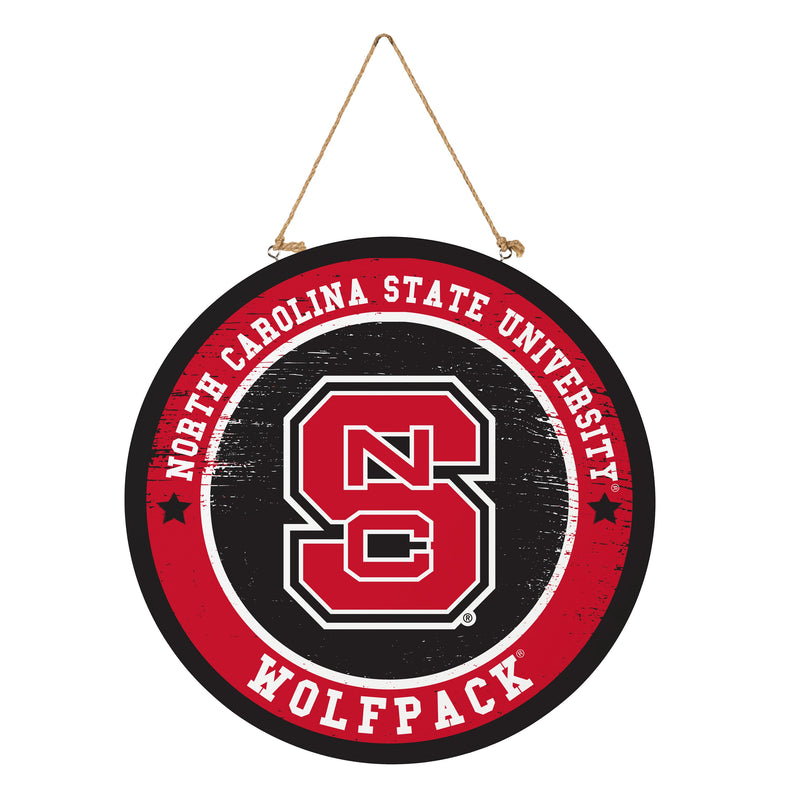 North Carolina State University Round Door Decor with Hanging Rope, 18x18