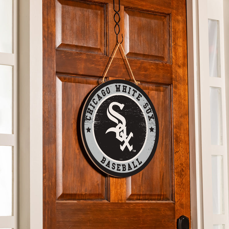 Chicago White Sox Round Door Decor with Hanging Rope, 18x18