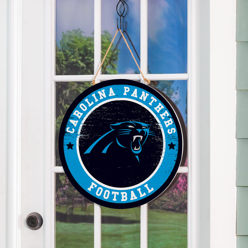 Carolina Panthers Round Door Decor with Hanging Rope, 18x18