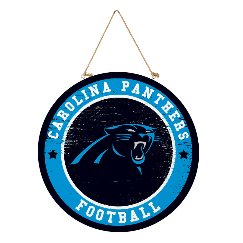Carolina Panthers Round Door Decor with Hanging Rope, 18x18