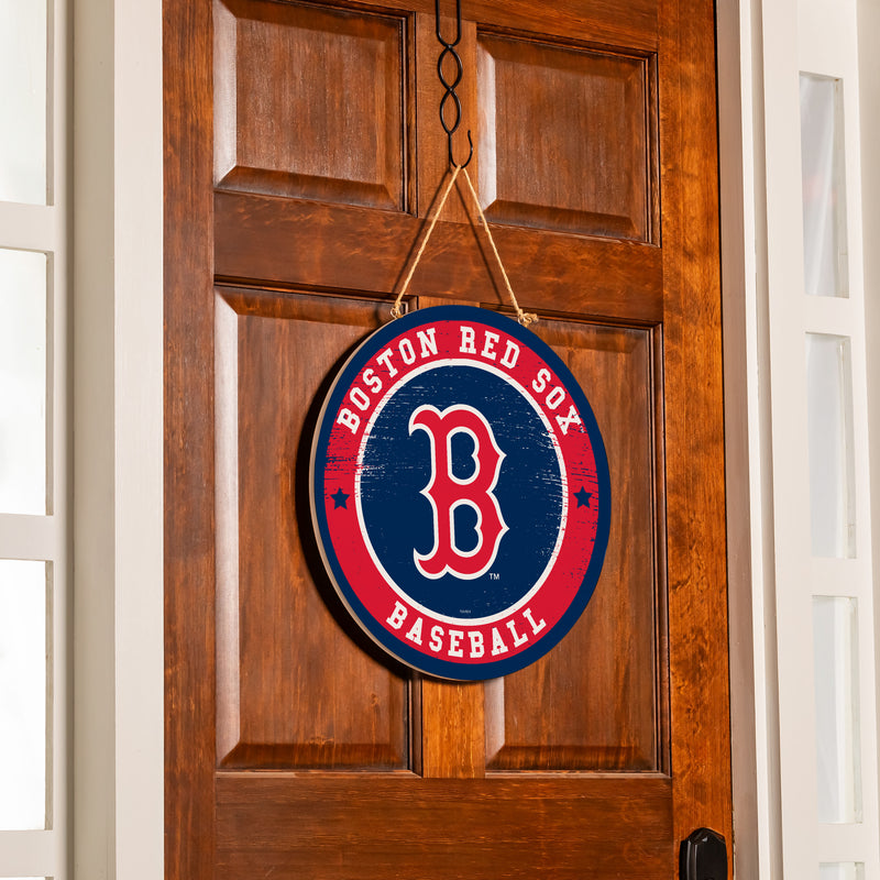Boston Red Sox Round Door Decor with Hanging Rope, 18x18