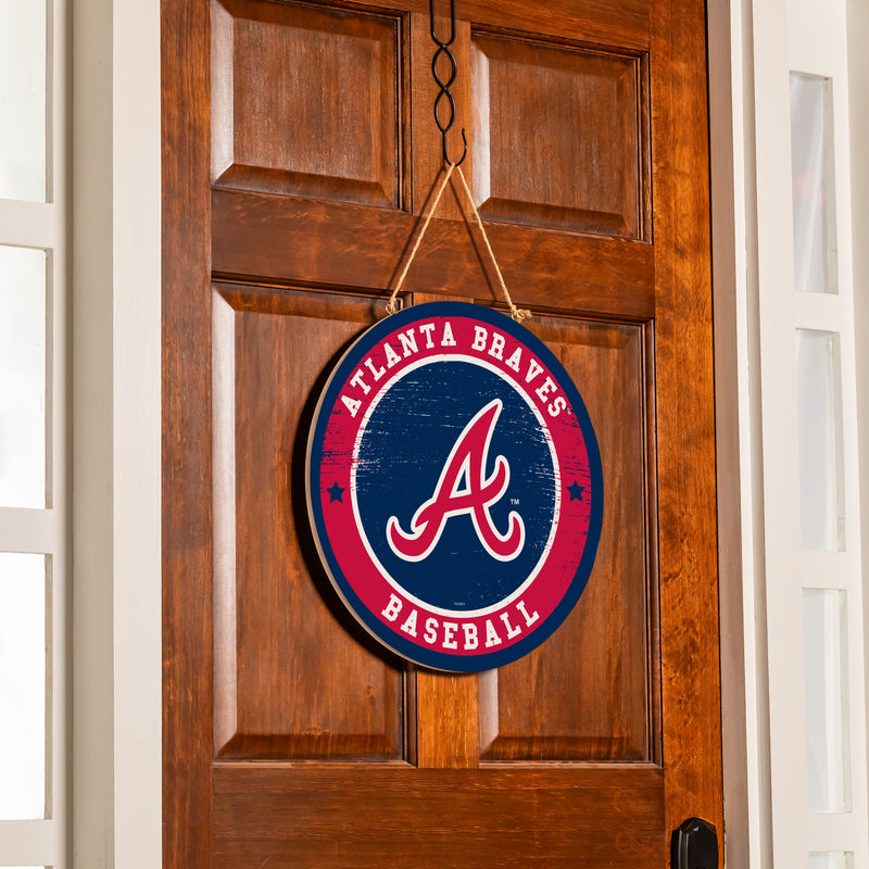 Atlanta Braves Round Door Decor with Hanging Rope, 18x18