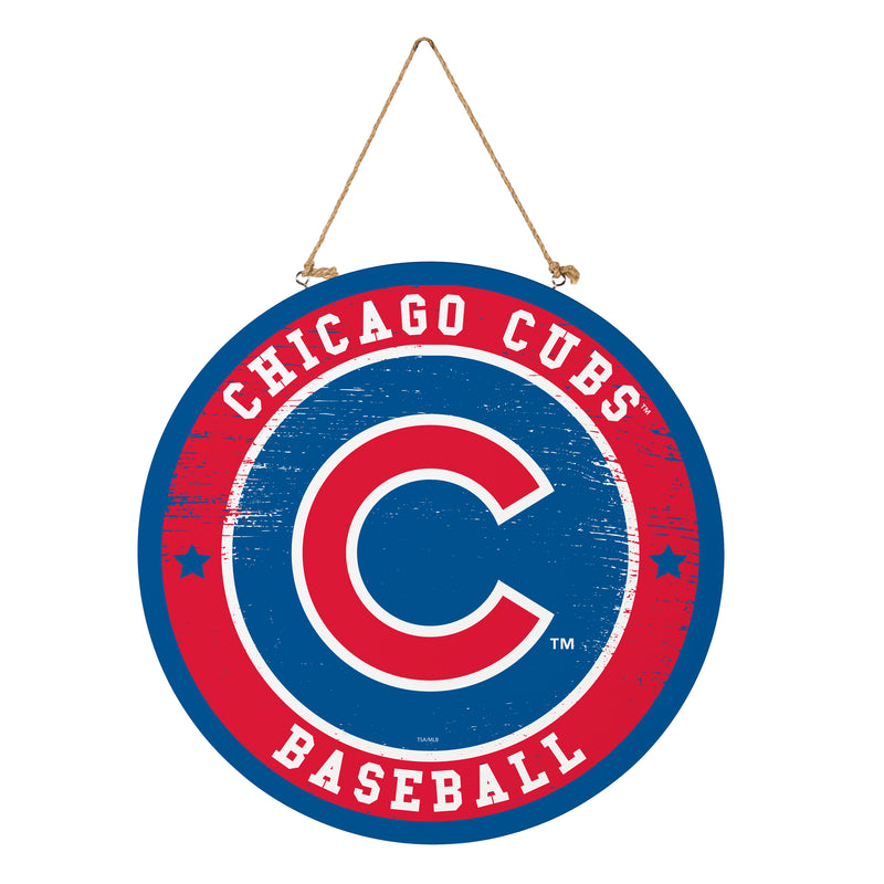 Chicago Cubs Round Door Decor with Hanging Rope, 18x18