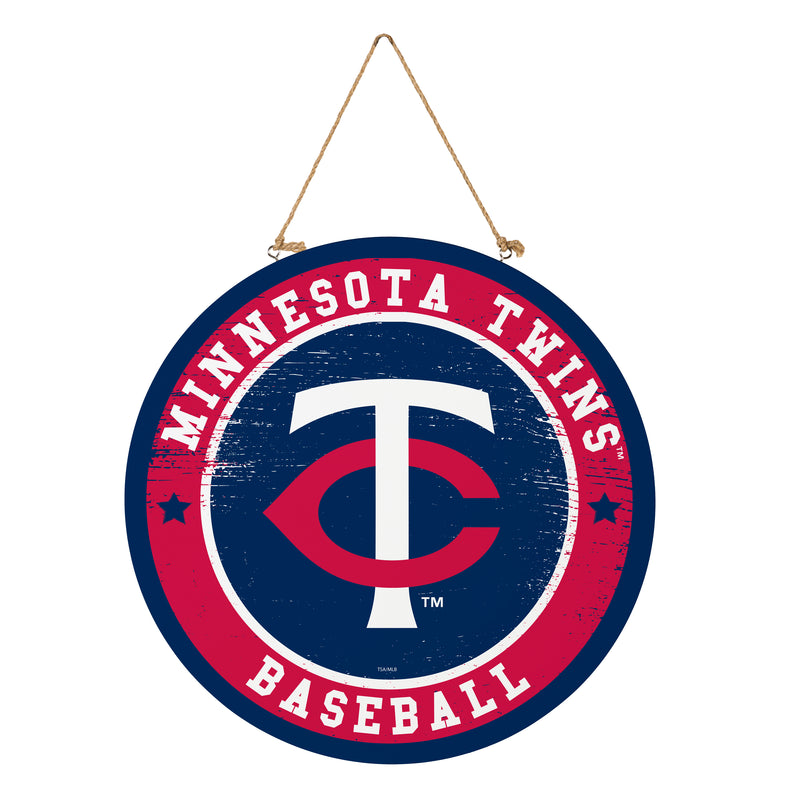 Minnesota Twins Round Door Decor with Hanging Rope, 18x18