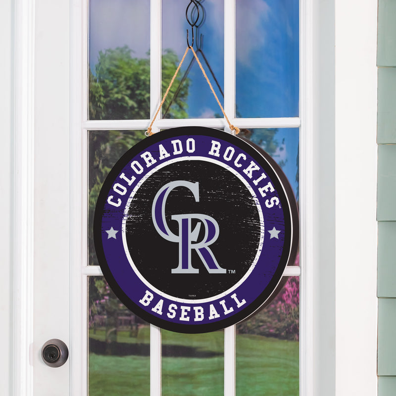 Colorado Rockies Round Door Decor with Hanging Rope, 18x18