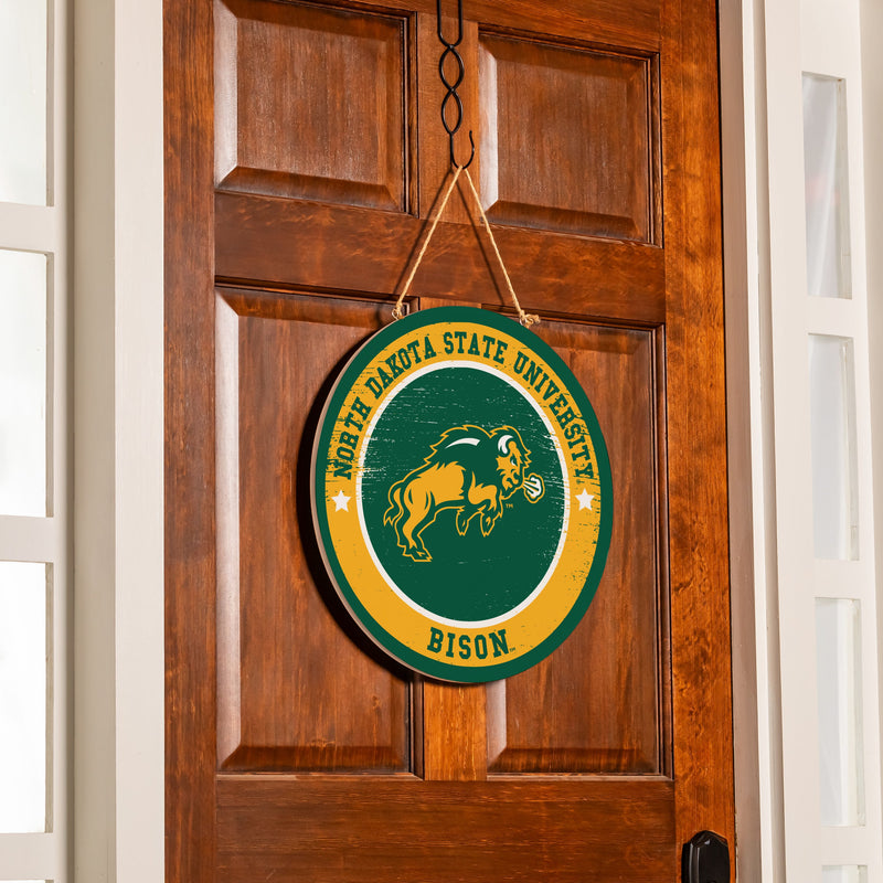 North Dakota State University Round Door Decor with Hanging Rope, 18x18