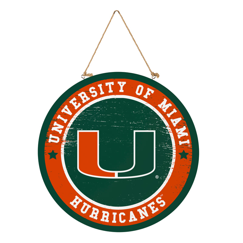 University of Miami Round Door Decor with Hanging Rope, 18x18