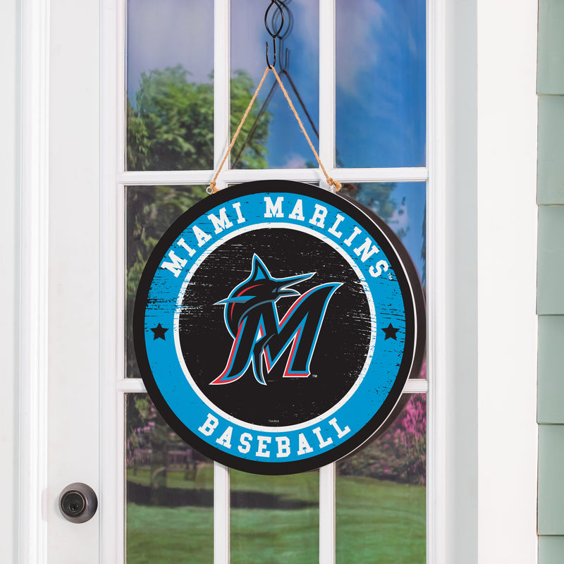 Miami Marlins Round Door Decor with Hanging Rope, 18x18