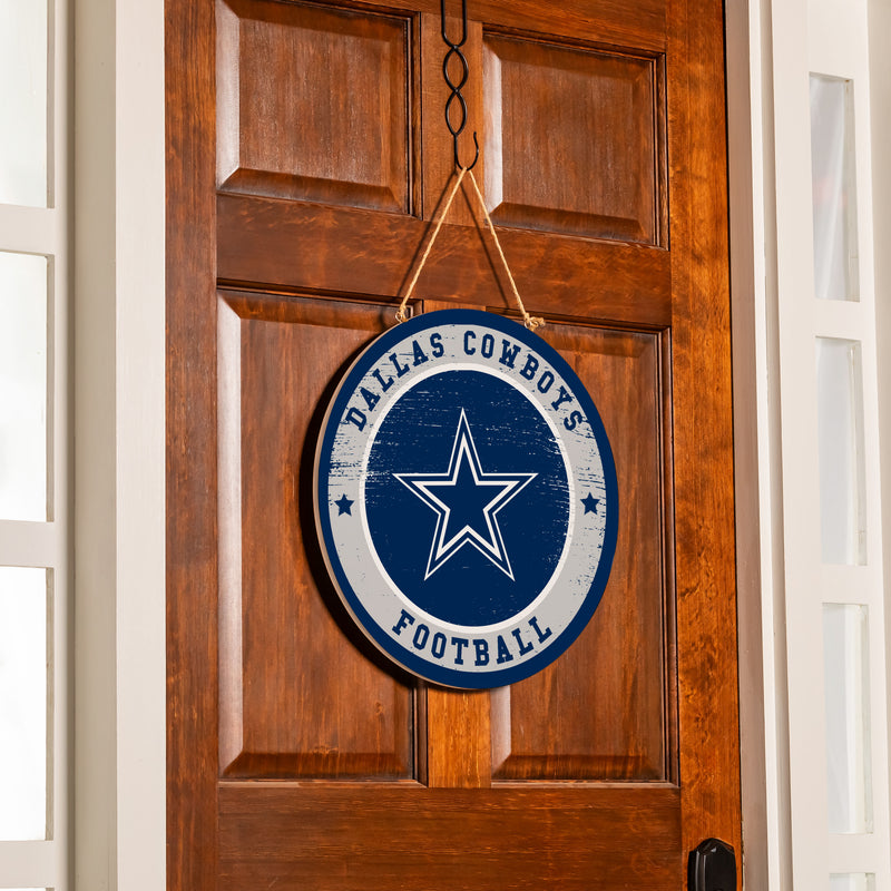 Dallas Cowboys Round Door Decor with Hanging Rope, 18x18