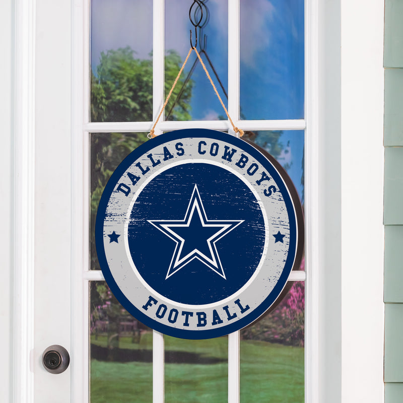 Dallas Cowboys Round Door Decor with Hanging Rope, 18x18