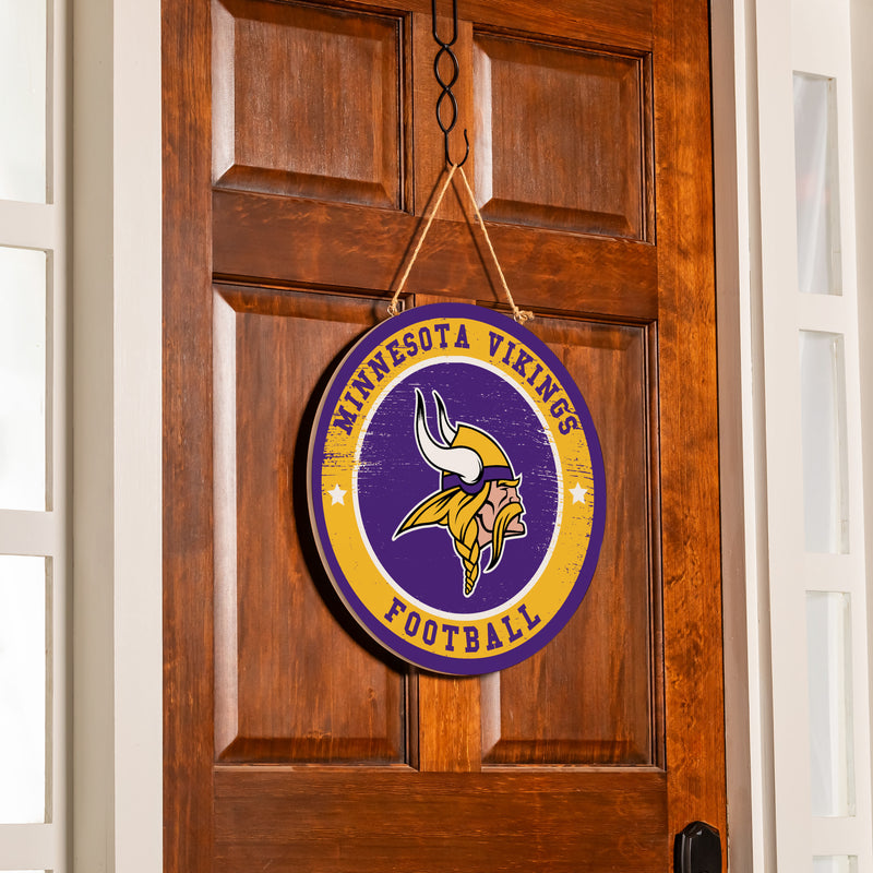 Minnesota Vikings Round Door Decor with Hanging Rope, 18x18