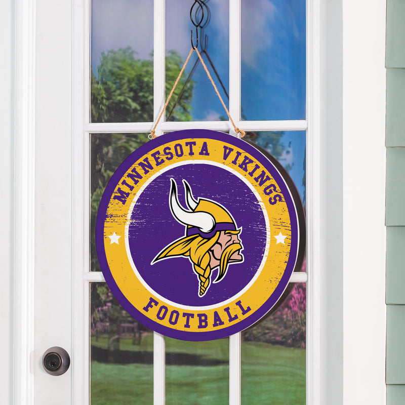 Minnesota Vikings Round Door Decor with Hanging Rope, 18x18