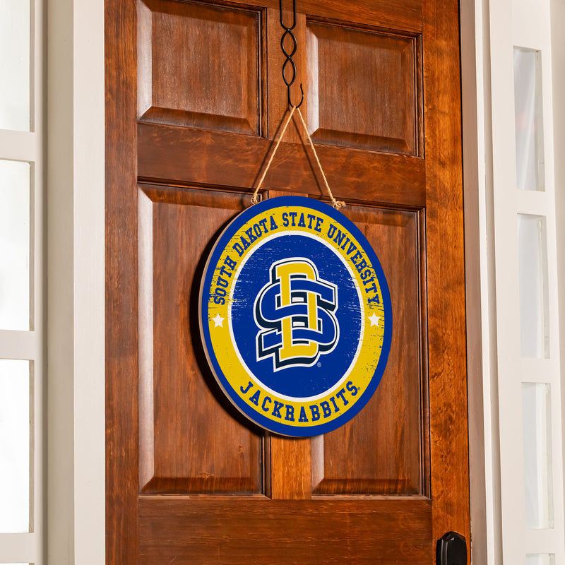 South Dakota State University Round Door Decor with Hanging Rope, 18x18