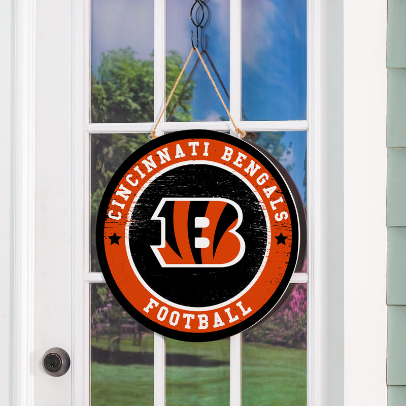 Cincinnati Bengals Round Door Decor with Hanging Rope, 18x18