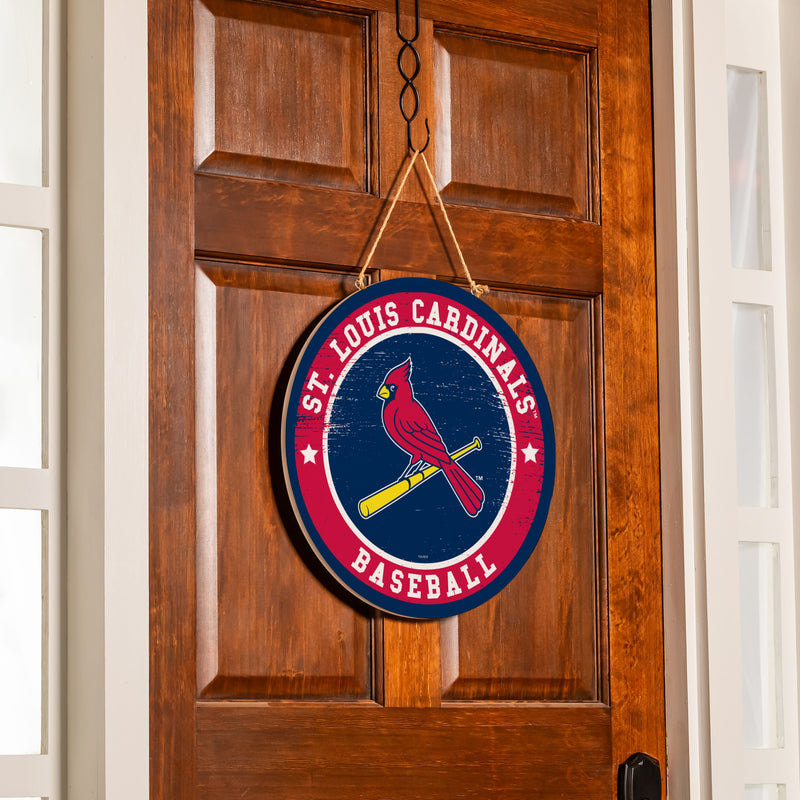 St Louis Cardinals Round Door Decor with Hanging Rope, 18x18