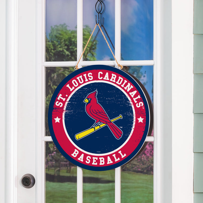 St Louis Cardinals Round Door Decor with Hanging Rope, 18x18