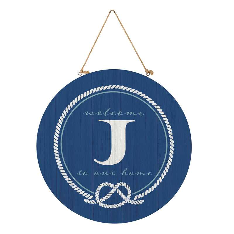 Coastal Door Decor Monogram Blue 18" J