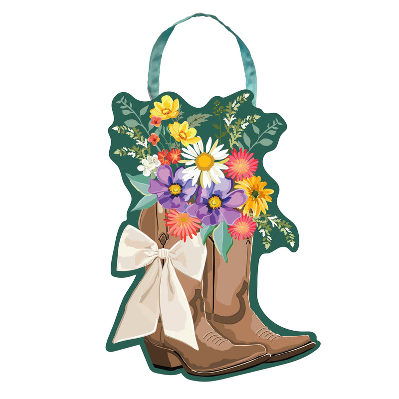 Boots And Bow Floral Door Decor