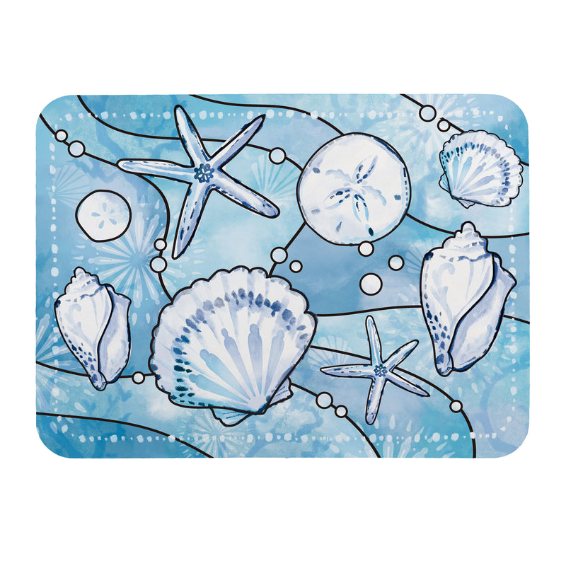 Blue Coastal Shells Drying Mat, Sea Illustration, 20"x15"