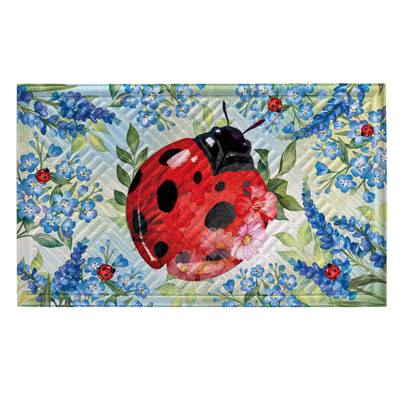 Pollinator Garden Blue Florals Ladybug Embossed Mat