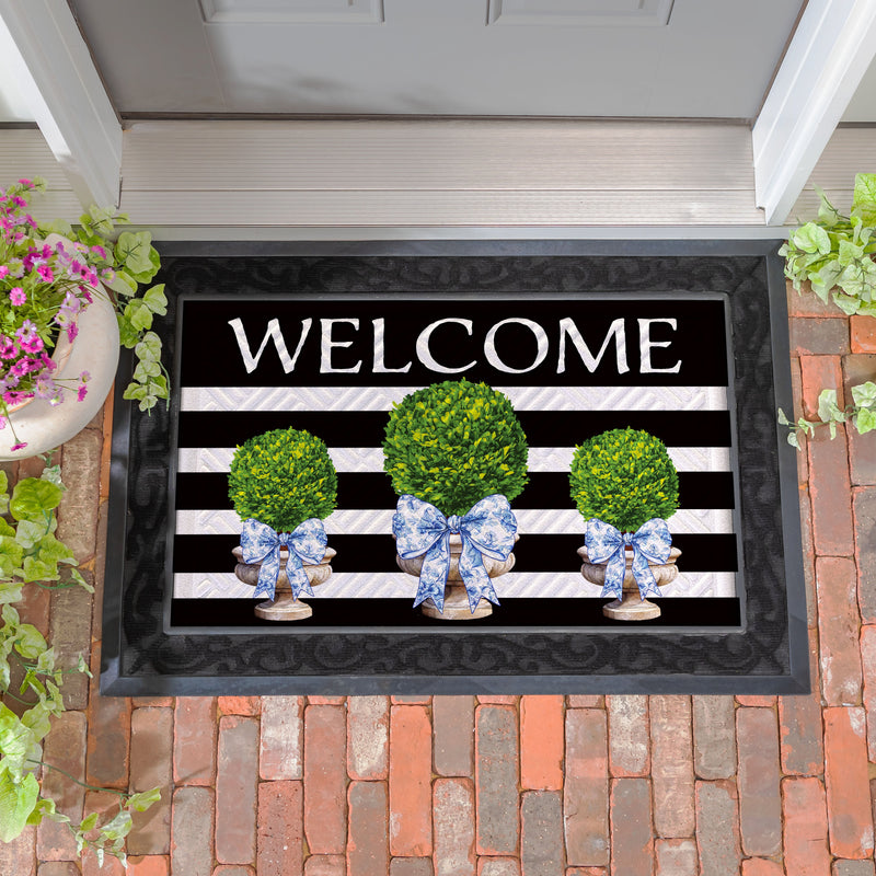 Topiary With Bow Embossed Mat