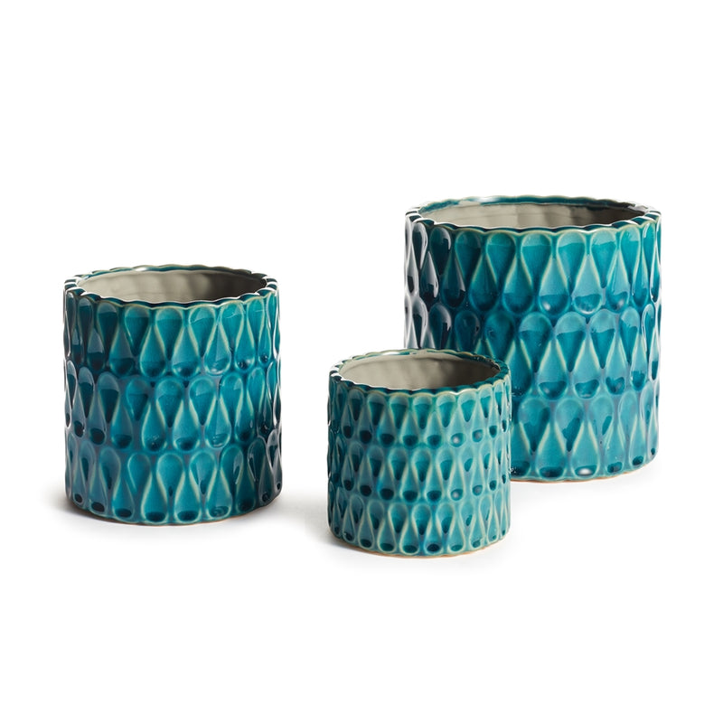 Napa Garden Collection-Loopy Pots, Set of 3 Teal