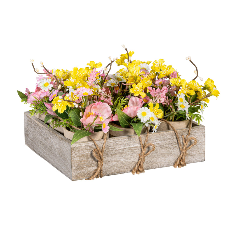 Petal & Plow Faux Floral Table Decor Artificial, 3.25"H, In Wood Tray