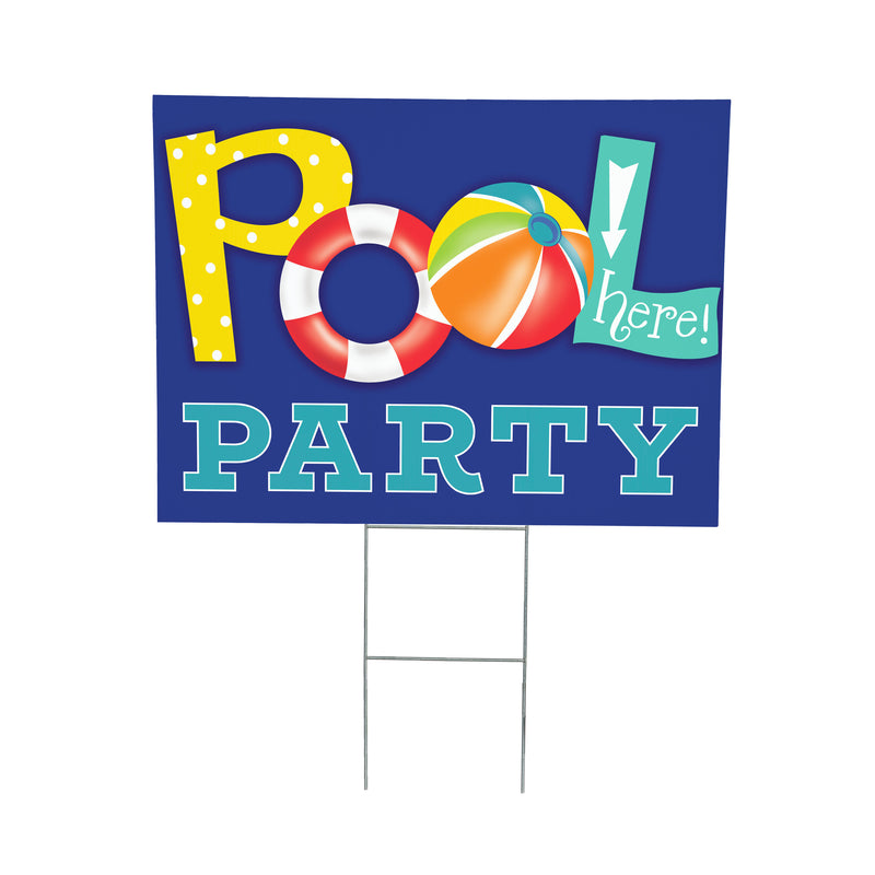 Palm Beach Yard Sign, "Pool Party", 24"x18"