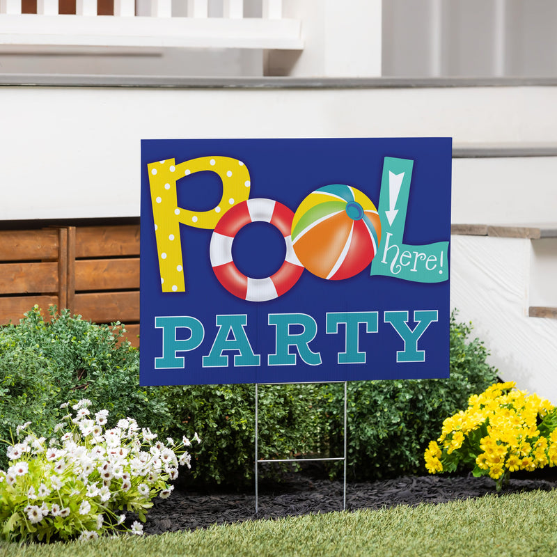 Palm Beach Yard Sign, "Pool Party", 24"x18"