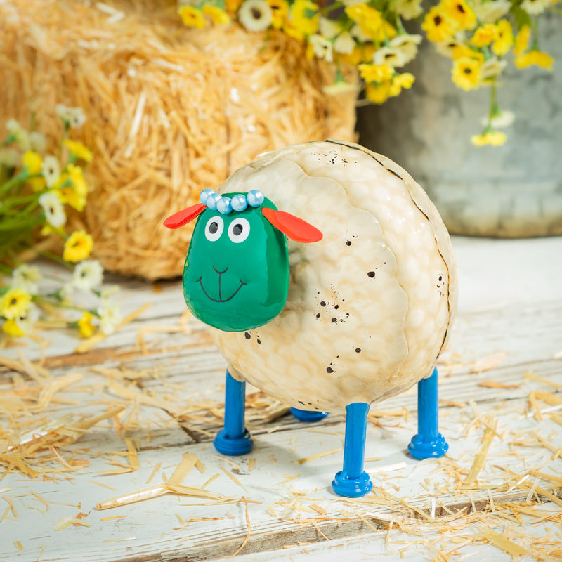 Metal Portly Sheep Garden Statue, 7.5"H