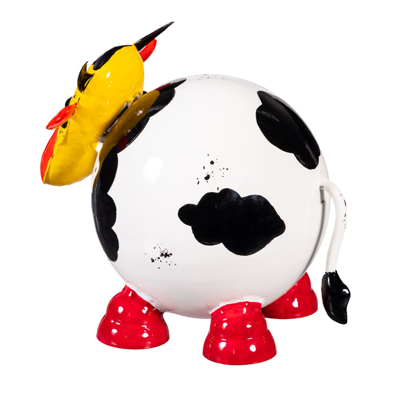 Metal Portly Cow Garden Statue, 7.5"H