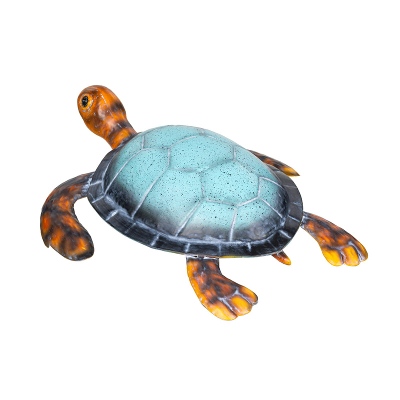 Blue Coastal Garden Statue, Metal Vivid Sea Turtle Garden Statue, 4"H