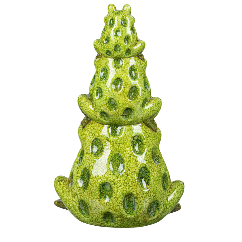 Pollinator Garden Statue, Ceramic Stacked Frog Statue, 10.5"H