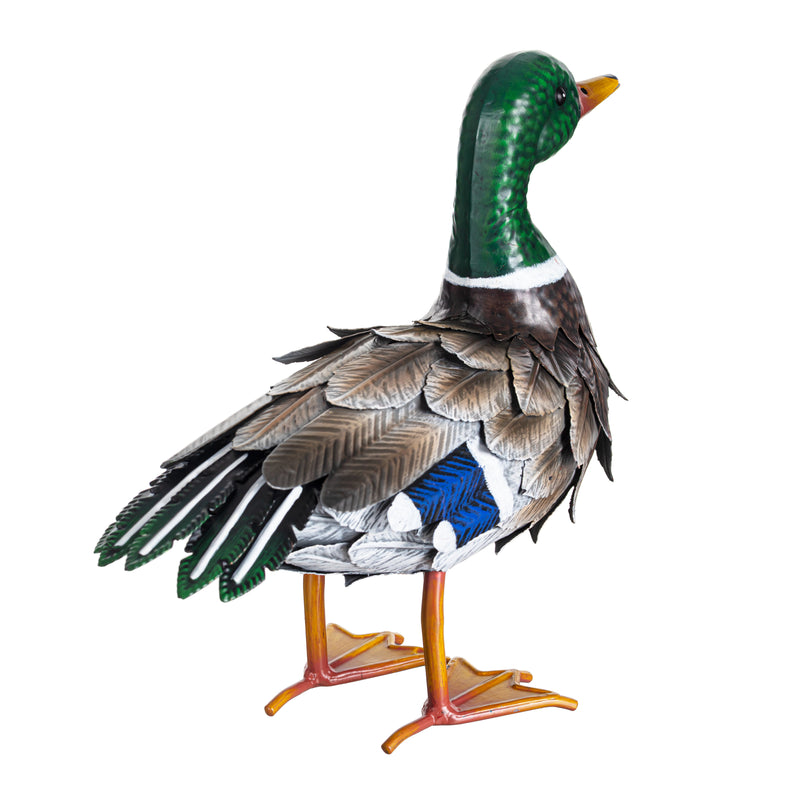 Metal Mallard Duck Garden Statue, Standing Pose. 12.5"H