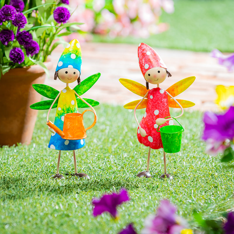 Metal Colorful Garden Fairy Statue, 2 Asst., 9.5"H