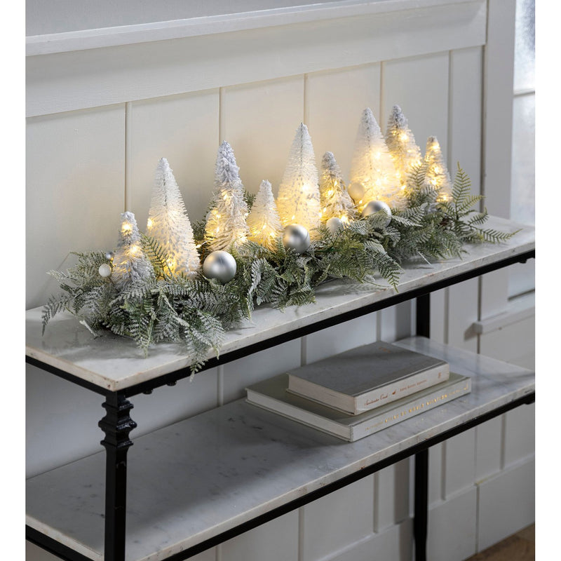Evergreen Home Accents,Lighted Holiday Centerpiece with Bottle Brush Trees,35.43x9.45x10.24 Inches