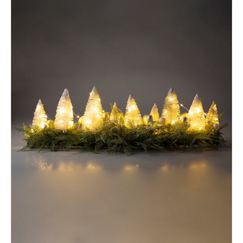 Evergreen Home Accents,Lighted Holiday Centerpiece with Bottle Brush Trees,35.43x9.45x10.24 Inches
