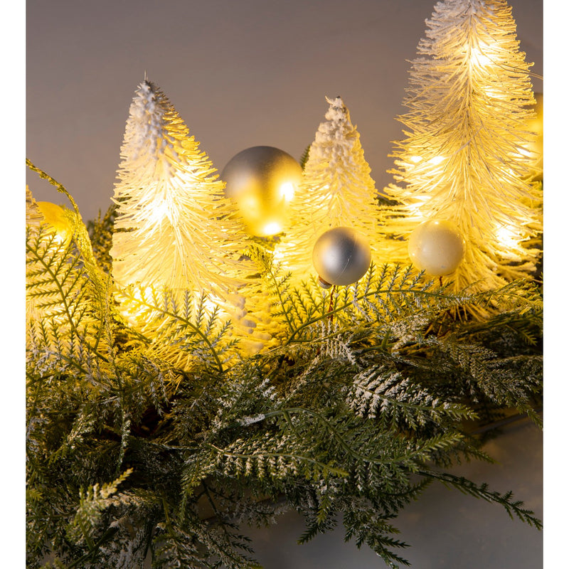 Evergreen Home Accents,Lighted Holiday Centerpiece with Bottle Brush Trees,35.43x9.45x10.24 Inches