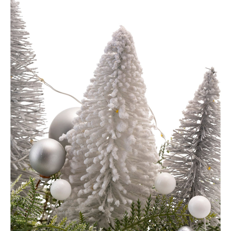 Evergreen Home Accents,Lighted Holiday Centerpiece with Bottle Brush Trees,35.43x9.45x10.24 Inches
