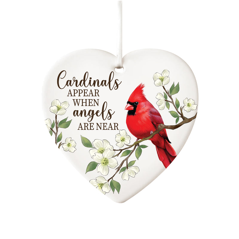 Memorial Hanging Decor Ceramic Heart Shaped Cardinal, 3.5", Asst of 2