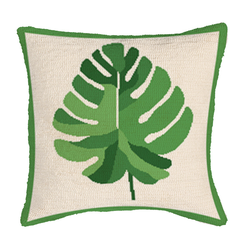 Monstera Leaf Indoor/Outdoor Hooked Pillow 18"x18"