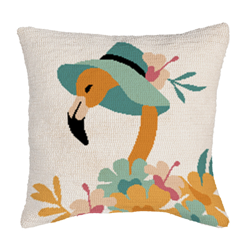 Palm Beach Flamingo Indoor/Outdoor Hooked Pillow 18"x18"