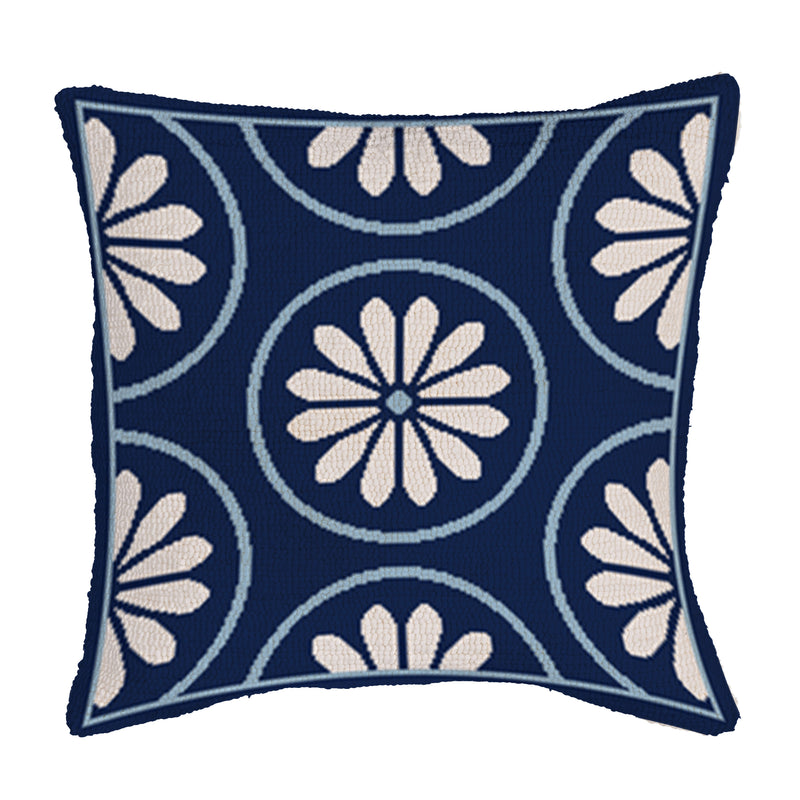 Blue Coastal Indoor/Outdoor Hooked Pillow 18"x18"
