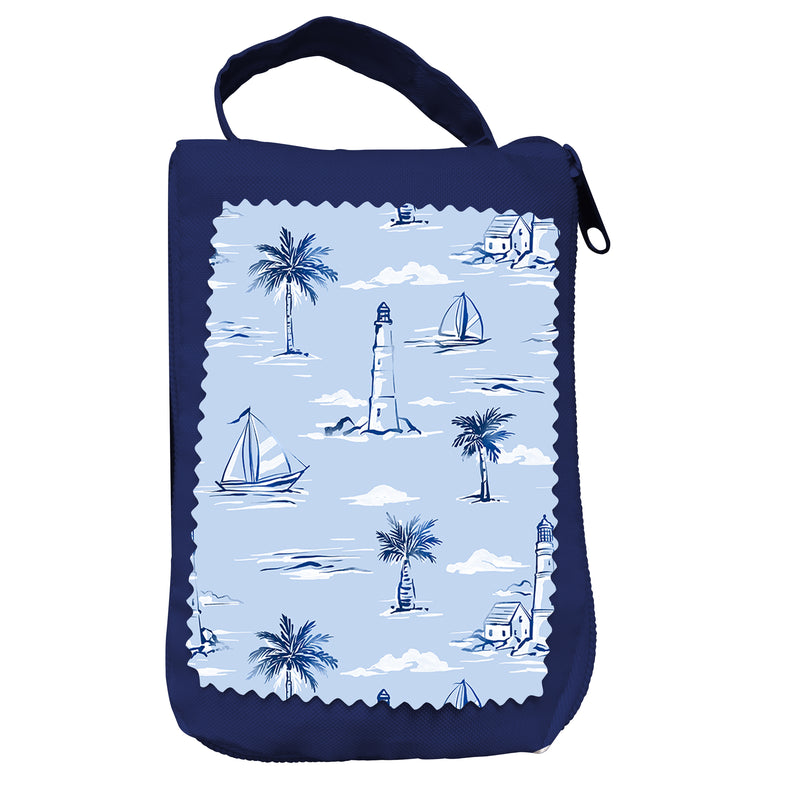 Blue Coastal Tote Foldable Compact, Sailing, 15.5"L x 4.5"W x 16.5"H