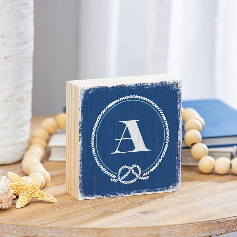 Coastal Wooden Plock Monogram Nautical 6" A A