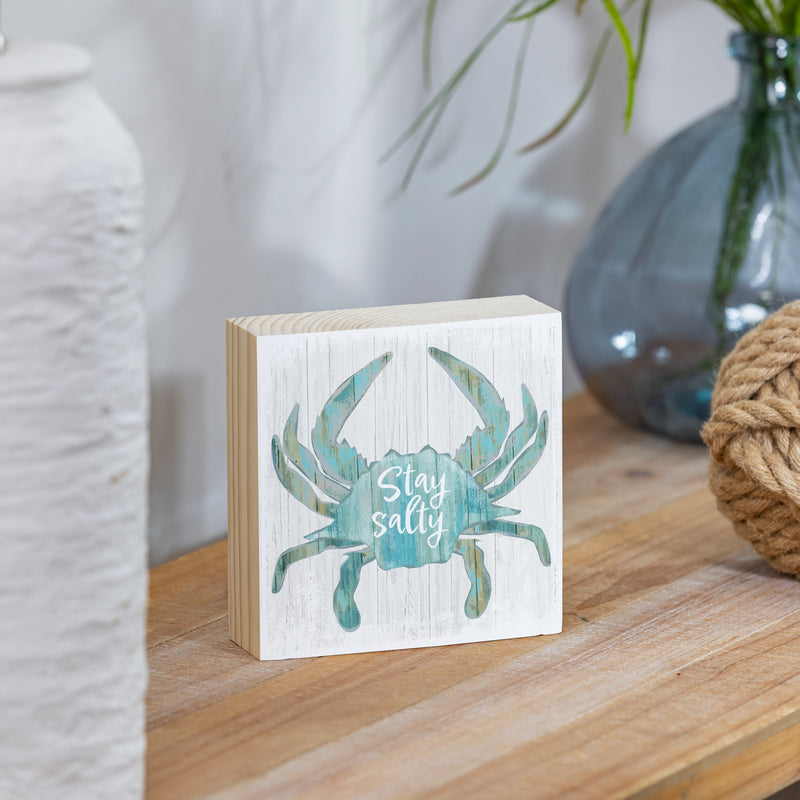 Coastal Wooden Plock Salty Crab 6"